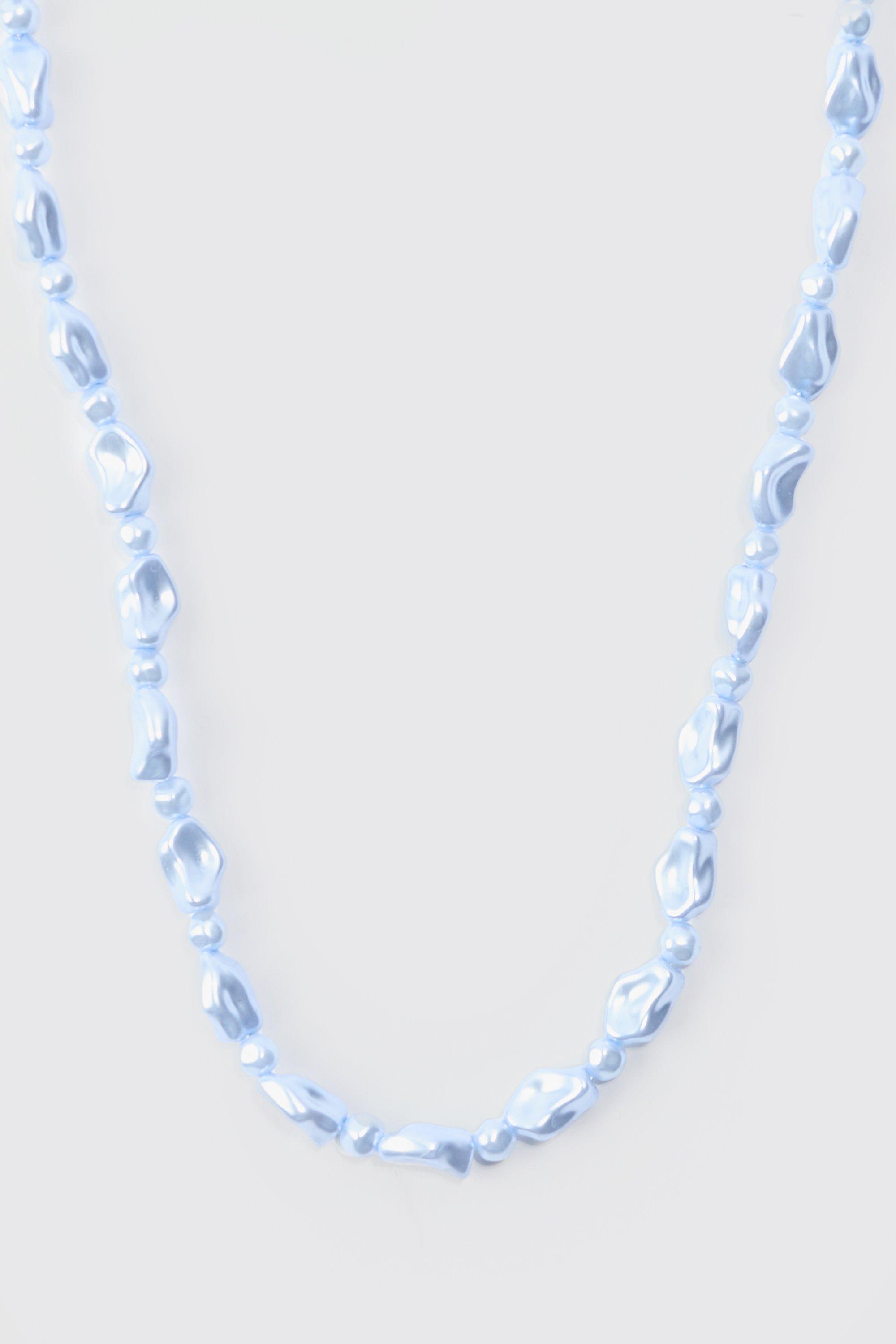 Mens Shine Beaded Necklace In Light Blue, Blue